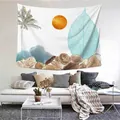 Dettaglio dell'arazzo da parete con foglie di palma tropicali e sole dorato per il soggiorno - Sole naturale astratto (Stile 14) / 100x70cm (Pelle di pesca)