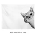 Close-up of the 200x150cm cat illustration wall tapestry showing the polyester fabric texture - 1-Black and White Cat Illustration / 100x70(Peach Skin)