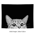 Detailed view of black and white cat tapestry decoration measuring 200cm wide by 150cm high - 2-Minimalist Black & White Peeking Cat / 100x70(Peach Skin)