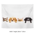 Arazzo da parete 200x150cm con illustrazione di cani e gatti su poliestere bianco - 5-Gatti e cani che sbirciano