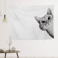 Arazzo da parete gatto minimalista per camera da letto con disegno di gattino carino - 10-Gatto dagli occhi grandi che sbircia