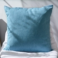 Fodera per cuscino quadrata in lino di cotone azzurro su morbida superficie bianca - 45x45cm / Blu Reale