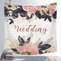 Detailed view of elegant wedding wall tapestry with floral patterns and cursive text - 100X70 / Peach Skin / Wedding Theme (Style 9)