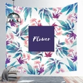 Detail of tropical plant tapestry showing pink flowers and purple square Flower art print - 100X70 / Peach Skin / Purple Flower (Style 10)