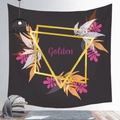 Detail of tropical plant tapestry with golden geometric frames on a dark grey background - 100X70 / Peach Skin / Dark Gray Gold Floral (Style 11)