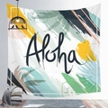 Close-up of tropical palm leaf tapestry featuring Aloha lettering on a white wall - 100X70 / Peach Skin / Aloha Tropical (Style 12)