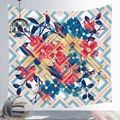 Detail of tropical floral wall tapestry with modern geometric diamond pattern background - 100X70 / Peach Skin / Modern Geometric Floral (Style 13)
