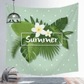 Detail of tropical monstera leaf wall tapestry with white plumeria flower and Summer text - 100X70 / Peach Skin / Fresh Summer (Style 15)