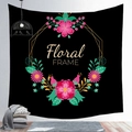 Detail of tropical floral frame tapestry on wall with ambient indoor decor and lighting - 100X70 / Peach Skin / Black Geometric Floral (Style 21)