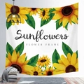 Detailed view of sunflower tapestry hanging on a white wall with cozy home decor accents - 100X70 / Peach Skin / Sunflower (Style 22)