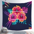Tropical wall tapestry with navy blue monstera leaves and hibiscus floral design - 100X70 / Peach Skin / Navy Blue Tropical (Style 23)