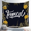 Detailed close-up of tropical wall tapestry with yellow floral patterns and blue background - 100x70cm / Blue Background Yellow Tropical (32) / Peach Skin