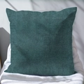 Tessitura dettagliata della federa quadrata in lino verde scuro su tappeto bianco - 45x45cm / Verde Scuro