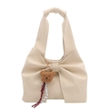 Chic cream-white bow handbag in smooth faux leather with a cute plush bear pendant - With Bear Pendant Version / White