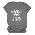 Detail of a dark grey KIND bee print t-shirt showing fabric texture and rolled sleeves - S / Dark Gray (White Font)