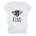 Close-up of white cotton T-shirt featuring a bee illustration and KIND text print - S / White (Black Font)