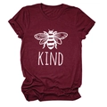 Close-up of KIND letter print and bee graphic on burgundy short sleeve casual t-shirt - S / Wine Red (White Font)
