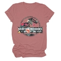 Detail of floral dinosaur graphic print on pinkish-purple round neck cotton t-shirt - S / Rose Gold