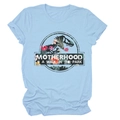 Flat lay of light blue crew neck t-shirt with motherhood dinosaur floral graphic print - S / Light Blue
