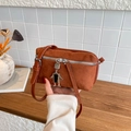 Vintage orange suede crossbody bag with robot charm and adjustable strap for women - Brown