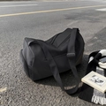 Minimalist black large capacity travel gym bag with shoulder strap and shoe compartment - Black