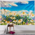 Detail of creative spring daisy field tapestry with plush texture on a white brick wall - Daisy Field (1) / 100x70 Peach Skin