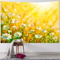 Detail of a short plush wall tapestry featuring a sunny yellow daisy oil painting scene - Yellow Tone Daisy (2) / 100x70 Peach Skin