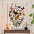 Dettaglio macro di un arazzo botanico con illustrazioni scientifiche di farfalle - Illustrazione Botanica Farfalla (7) / 100x70cm / Beige