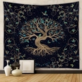 Dettaglio del tappezzeria bohémien Albero della Vita con rami a spirale dorati su blu scuro - Albero della Vita Dorato (12) / 100x70cm (Pelle di pesca)