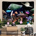 Detail of bohemian tapestry featuring glowing mushrooms and butterflies in a cozy room - 100x70(Peach Skin) / Fantasy Forest Butterfly Mushroom (Multicolor)