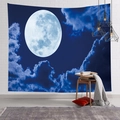 Tapiz de luna colgado en una pared de ladrillos blancos en un ambiente acogedor - 100x70(Piel de Melocotón) / Luna Gigante Nube Azul Medianoche (2)