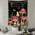Dettaglio di arazzo con funghi della foresta luna e stelle con luci a LED su parete - Stile Fungo della Foresta Fantastica (35) / 100x70cm (Pelle di pesca)