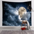 Dettaglio del grande arazzo cielo stellato con luna realistica su una parete di mattoni - 100x70(Pelle di Pesca) / Luna Gigante Realistica di Mezzanotte (11)