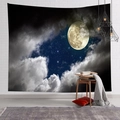 Dettaglio arazzo con cielo stellato e luna piena su una parete di mattoni bianchi - 100x70(Pelle di Pesca) / Luna Brillante del Cielo Stellato (14)
