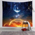 Arazzo celeste con luna splendente e cielo stellato per decorazione murale della camera - 100x70(Pelle di Pesca) / Cielo Stellato Tramonto Fantasia (20)