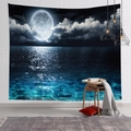 Arazzo decorativo con mare al chiaro di luna per la camera da letto e il soggiorno - 100x70(Pelle di Pesca) / Luna Piena in Riva al Mare di Notte (21)