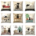 Detailed grid view of nine cartoon cat pillow covers in soft plush fabric for home decor - Full Cat Theme Pattern Collection