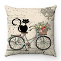 Cartoon black cat on bicycle illustration on soft plush square decorative pillowcase - Black Cat Bicycle Journey (Style 9)