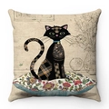 Detailed texture of black cat patchwork art on soft square plush pillowcase for home decor - Black Cat Patchwork Floral Style (Style-11)