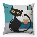 Mid-century modern soft plush pillowcase featuring a black cat and geometric pattern - Black Cat Revival Starburst Style (Style-3)