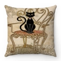 Square cushion cover with vintage black cat illustration on soft velvet fabric - European Style Wrought Iron Black Cat Chair (Style 5)