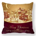 Federa natalizia con scena di città innevata bordeaux e scritta dorata Merry Christmas - 45x45cm / Città Innevata Rosso Vino Oro (10)