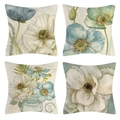 Detailansicht von vier Vintage-Leinenkissenbezügen mit Aquarell-Blumenmustern - Vintage Künstlerisches Blumenmuster 6