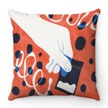 Detail of artistic throw pillow with vibrant hand illustration and blue polka dots - Artistic Illustration Hand (Style-5)