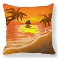 Dettaglio della federa nordica con stampa tropicale di tramonto sulla spiaggia e palme - Stile Silhouette Spiaggia al Tramonto (款式-6) / Fodera per cuscino 45*45cm (Senza inserto)