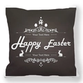 Federa per cuscino pasquale personalizzabile in pelle di pesca con motivo Happy Easter - Stile Coniglio e Uova Vintage su Sfondo Caffè Scuro (Stile-12)