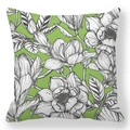 Green peach skin pillowcase with black and white magnolia floral pattern for home decor - Black and White Magnolia