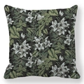 Macro view of floral lily print on vintage peach skin fabric square pillowcase - Dark Grey Lily