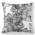 Fodera per cuscino decorativo in velluto pelle di pesca con motivo floreale minimalista - Camelia in Disegno a Linee Bianco e Nero