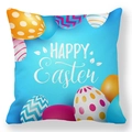 Pasen kussenhoes met kleurrijke eieren en Happy Easter tekst op hemelblauwe perzikzachte stof - Hemelsblauwe Achtergrond Eieren Stijl (Stijl-3)